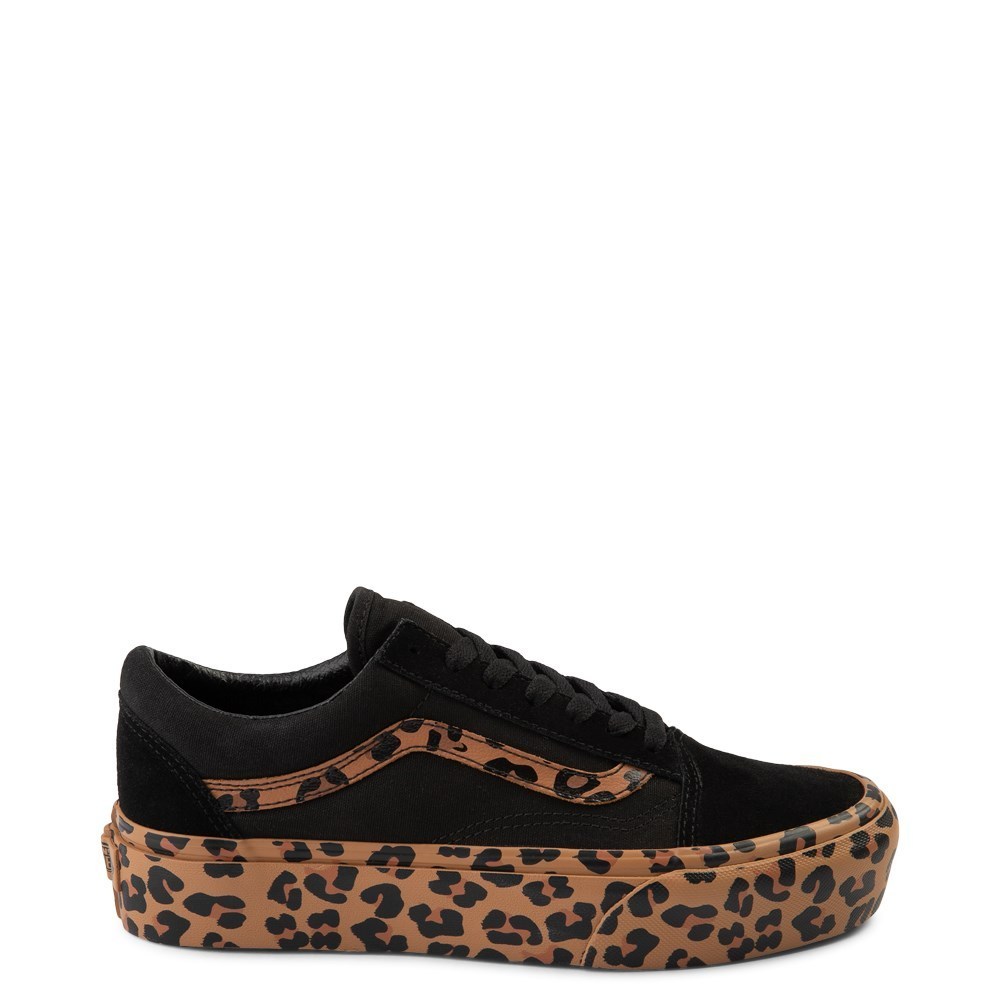 vans black & brown old skool platform leopard trainers