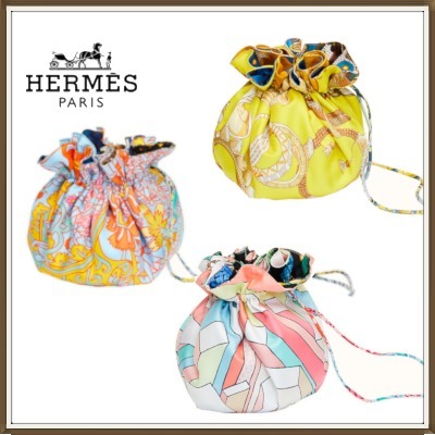 フランス発DHL Hermes Petit H リバーシブル シルク 巾着ポーチ