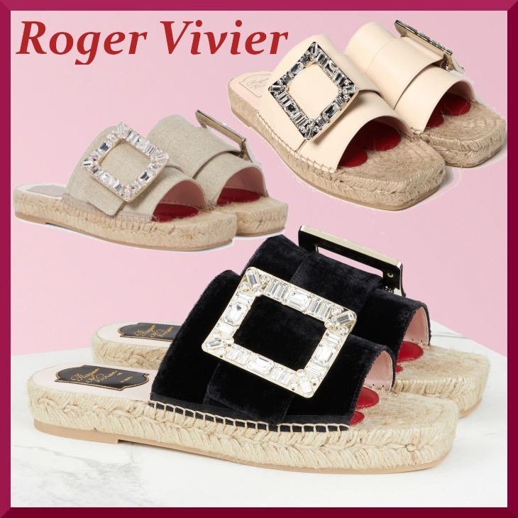 【Roger Vivier】直営店 ストラス バックル リネン サンダル