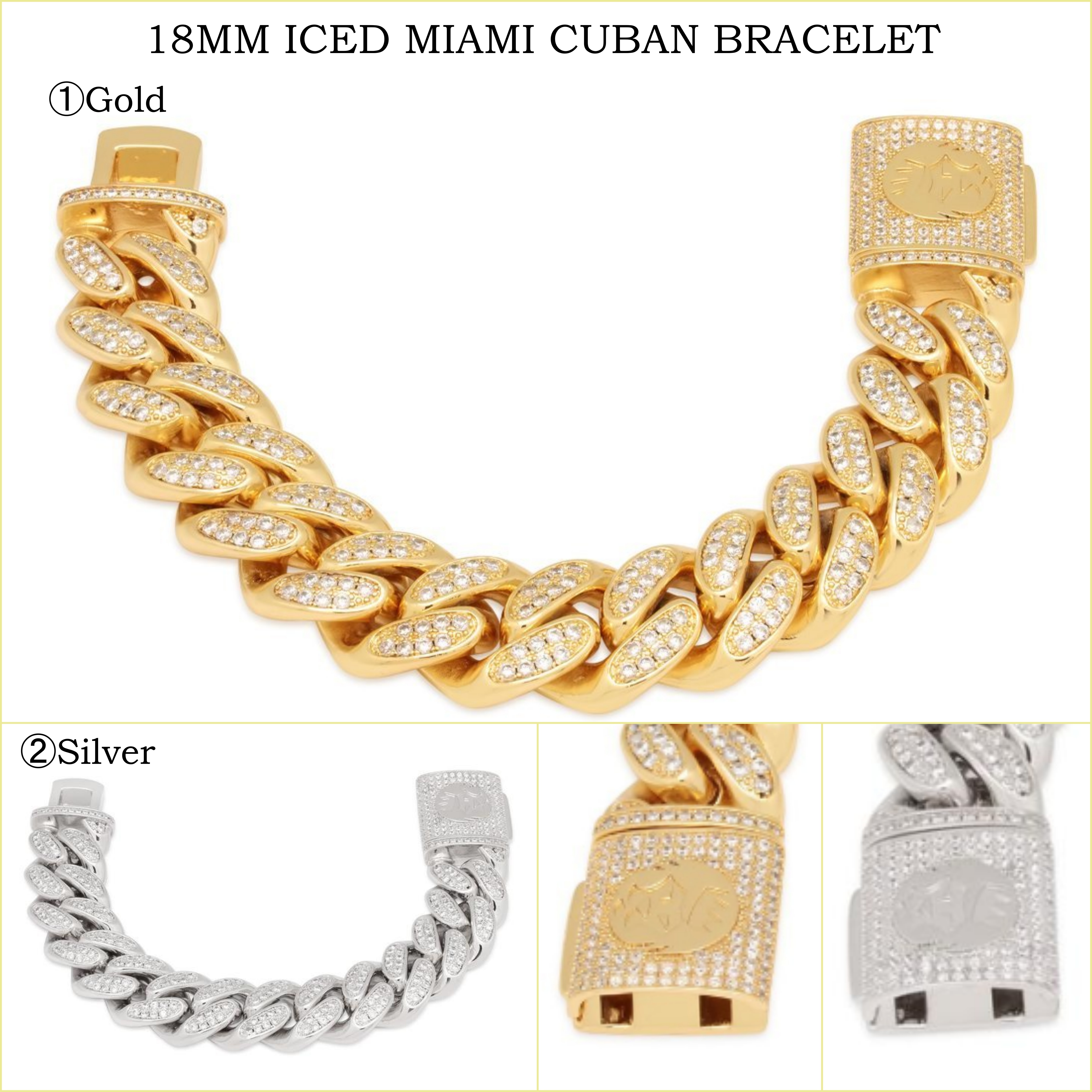 送税込【King Ice】18MM ICED MIAMI CUBAN BRACELET (2色)☆国発