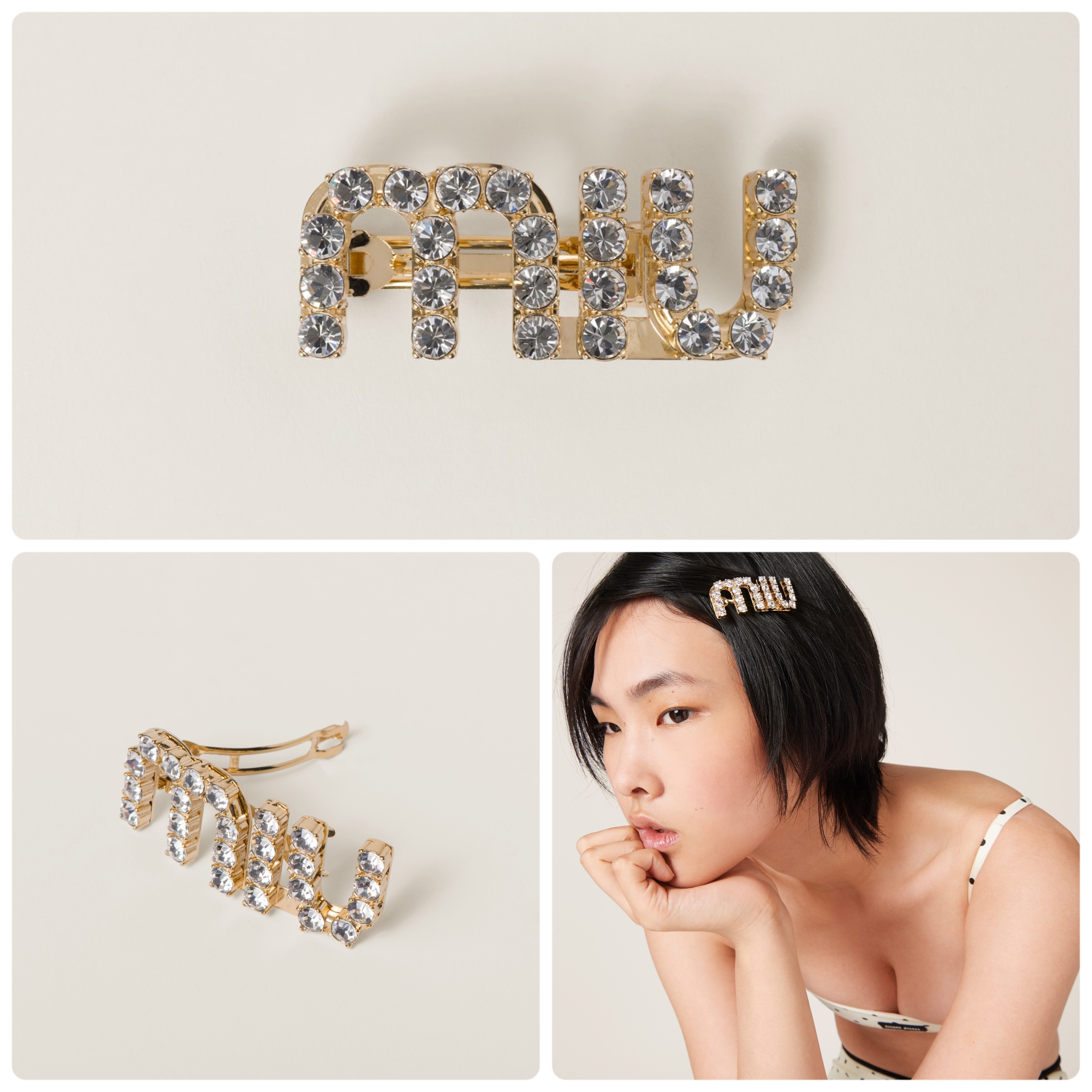 イギリス発 muumuu ロゴ入りクリスタルヘアクリップ/送料込 (MiuMiu