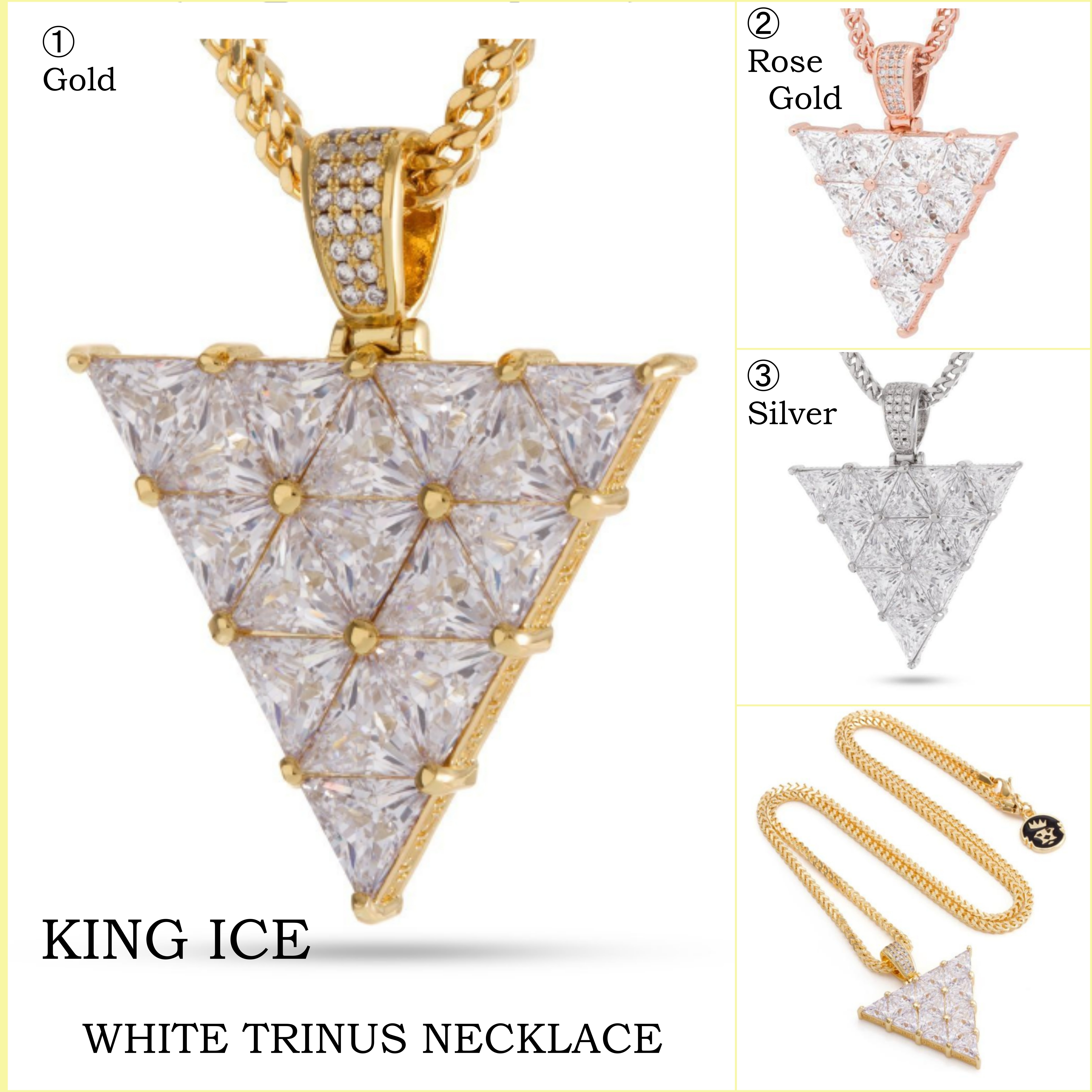 送料関税込【King Ice】WHITE TRINUS NECKLACE ☆(3色) 国内発♪