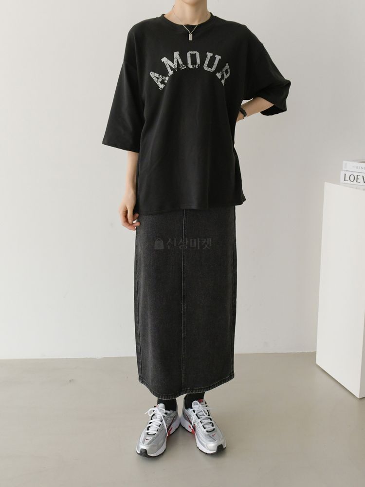 Tシャツ・カットソー AMOURロゴ入りシンプル5分丈カットソー(6)