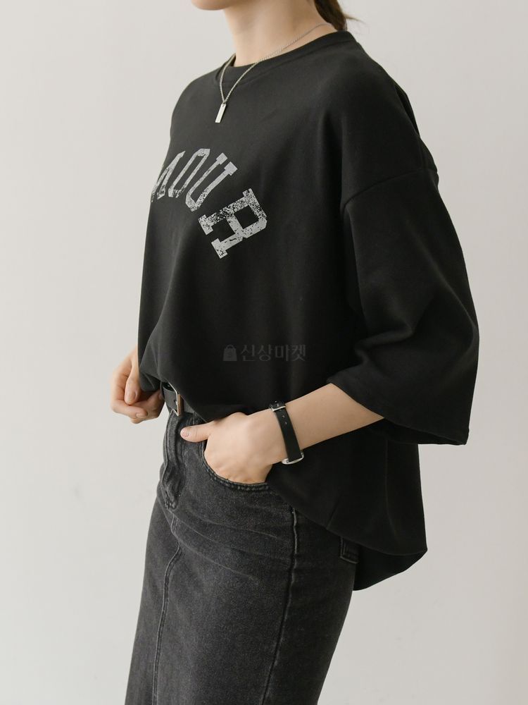 Tシャツ・カットソー AMOURロゴ入りシンプル5分丈カットソー(9)