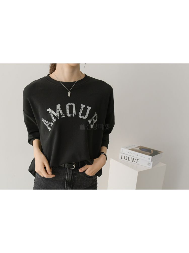Tシャツ・カットソー AMOURロゴ入りシンプル5分丈カットソー(14)