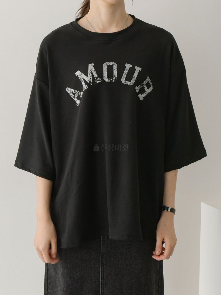 Tシャツ・カットソー AMOURロゴ入りシンプル5分丈カットソー(17)