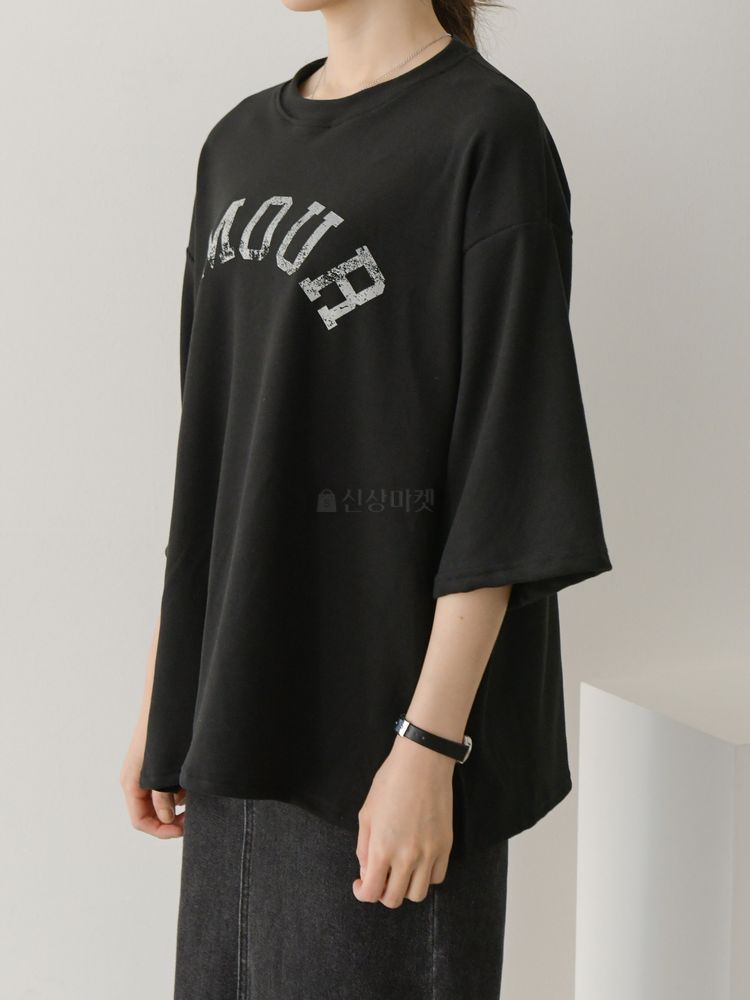 Tシャツ・カットソー AMOURロゴ入りシンプル5分丈カットソー(18)