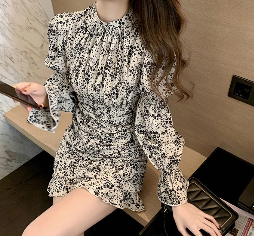 ワンピース シフォンショートワンピースショートミニスカート 長袖(10)