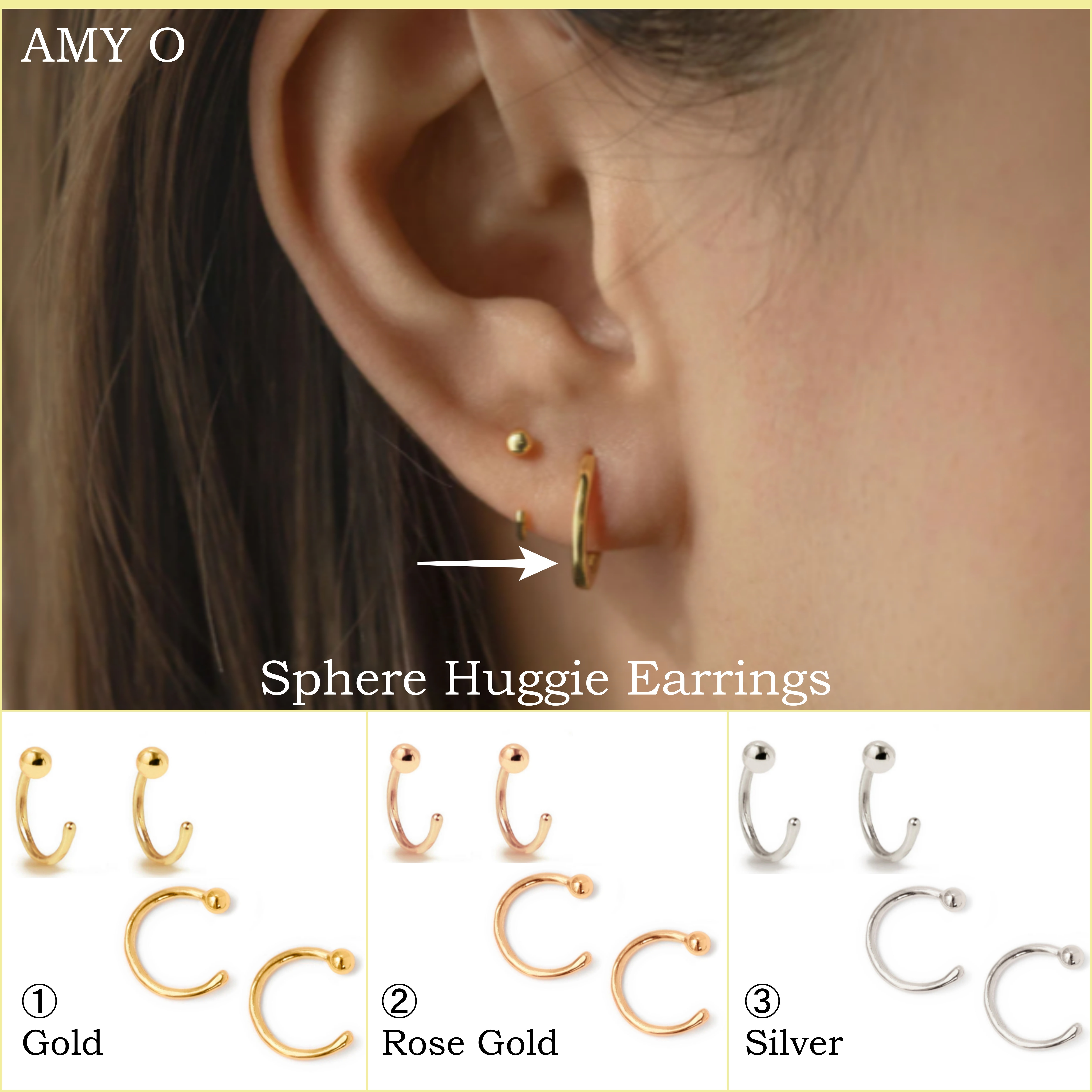送料関税込【AMY O】Sphere Huggie イヤリング☆ (3色) 国内発♪