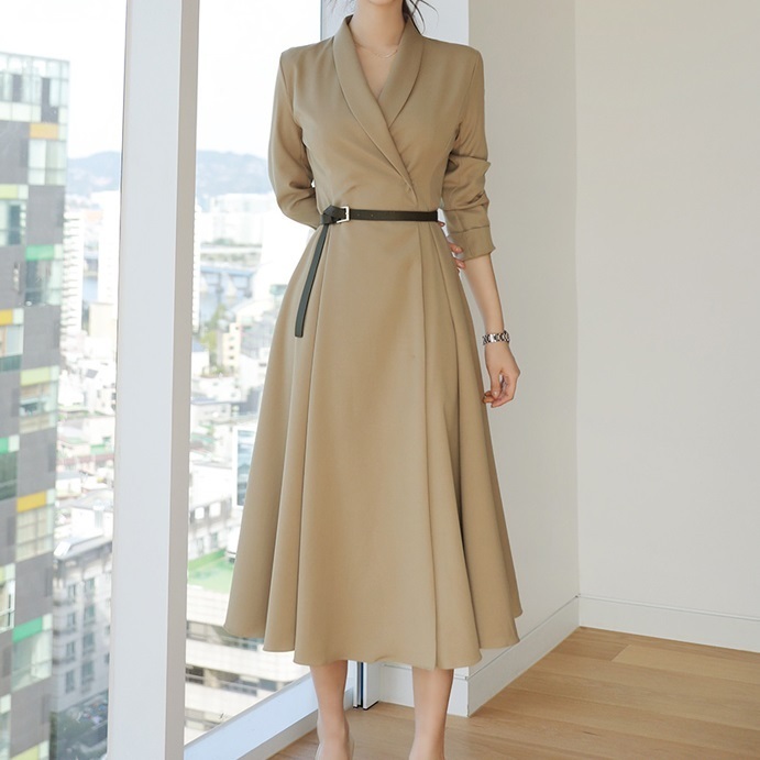 【送料無料】カシュクール 長袖 ミモレ丈 ドレス ワンピース