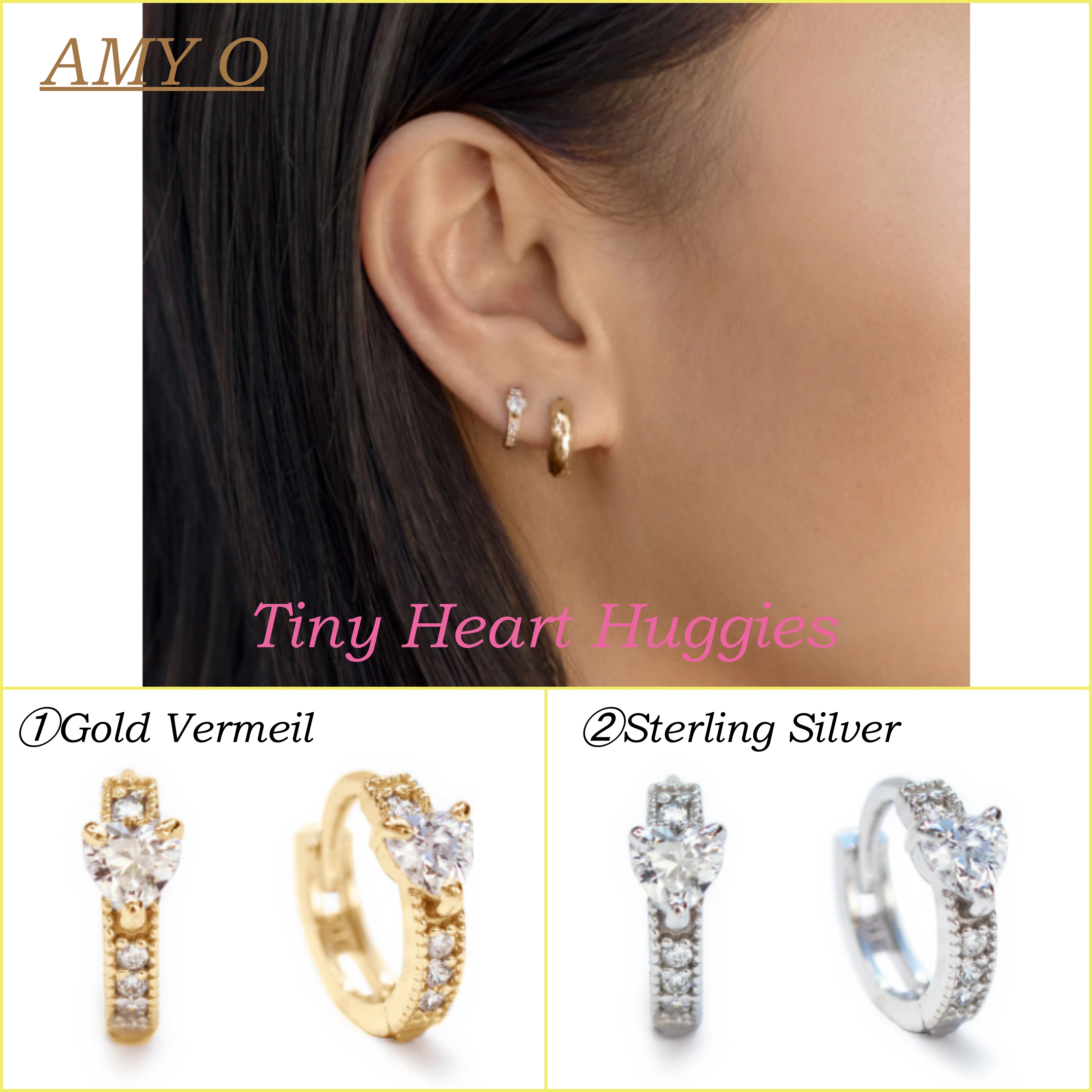 送料関税込【AMY O】Tiny Heart Huggies ピアス☆(2色) 国内発♪