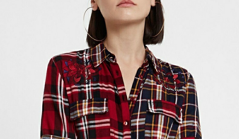 Desigual ワンピース desigual半袖チェック柄フレアワンピース。レッド(4)