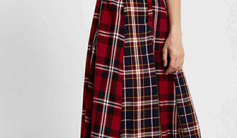 Desigual ワンピース desigual半袖チェック柄フレアワンピース。レッド(5)