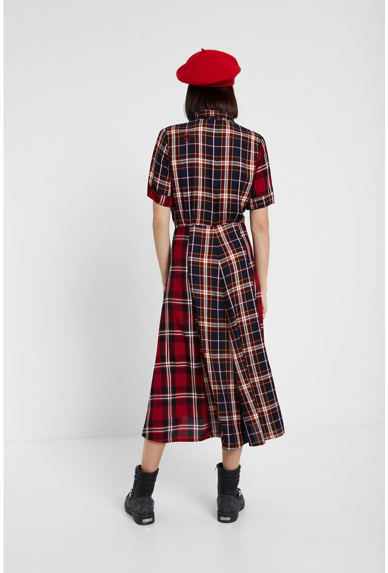 Desigual ワンピース desigual半袖チェック柄フレアワンピース。レッド(9)