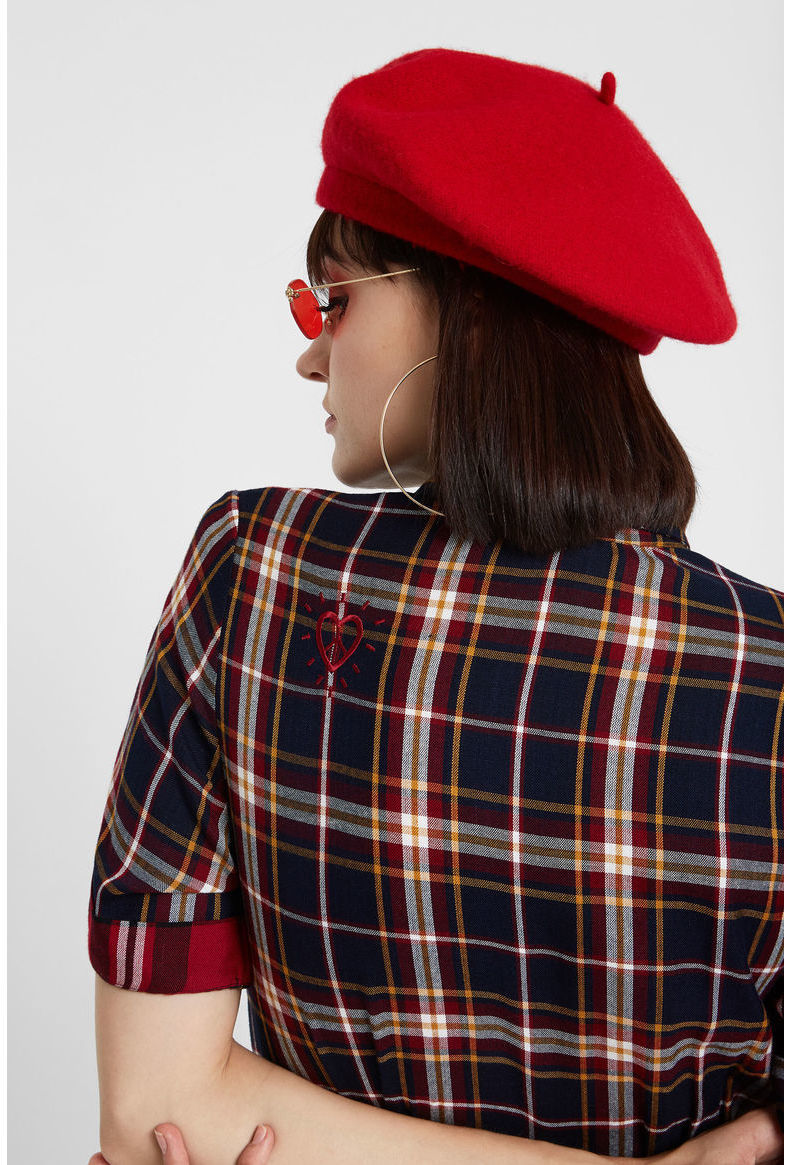 Desigual ワンピース desigual半袖チェック柄フレアワンピース。レッド(12)