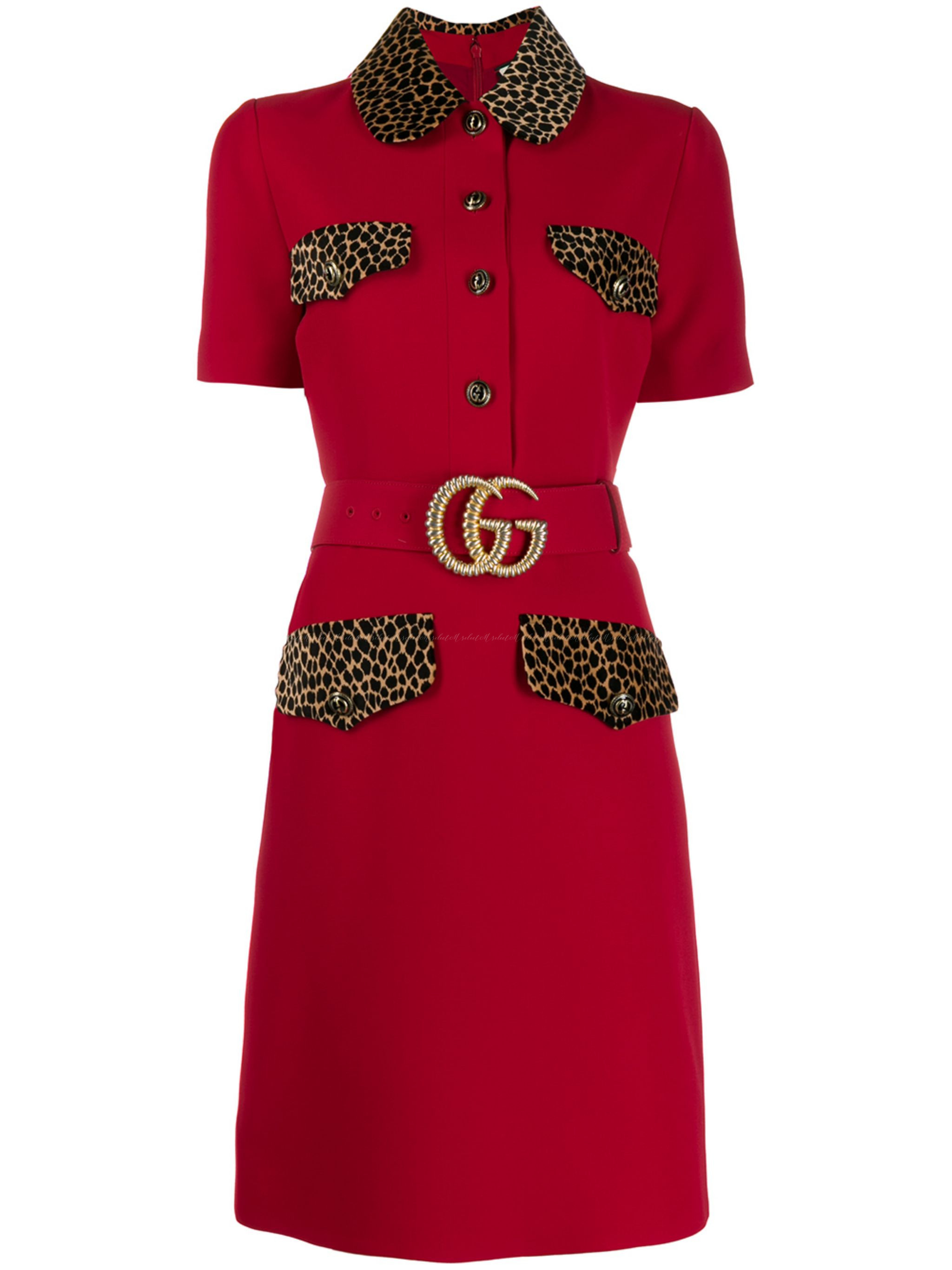 希少★【GUCCI】レオパ 丸襟 レッド ワンピース GGベルト付