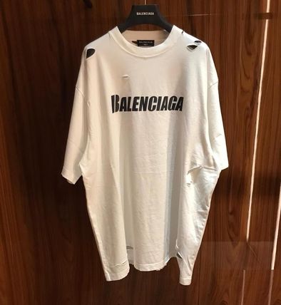 BALENCIAGA Crew Neck Caps Destroyed Flatground T-Shirt 2