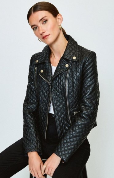 ★Karen Millen 本革キルト ライダースジャケット 9号即発★