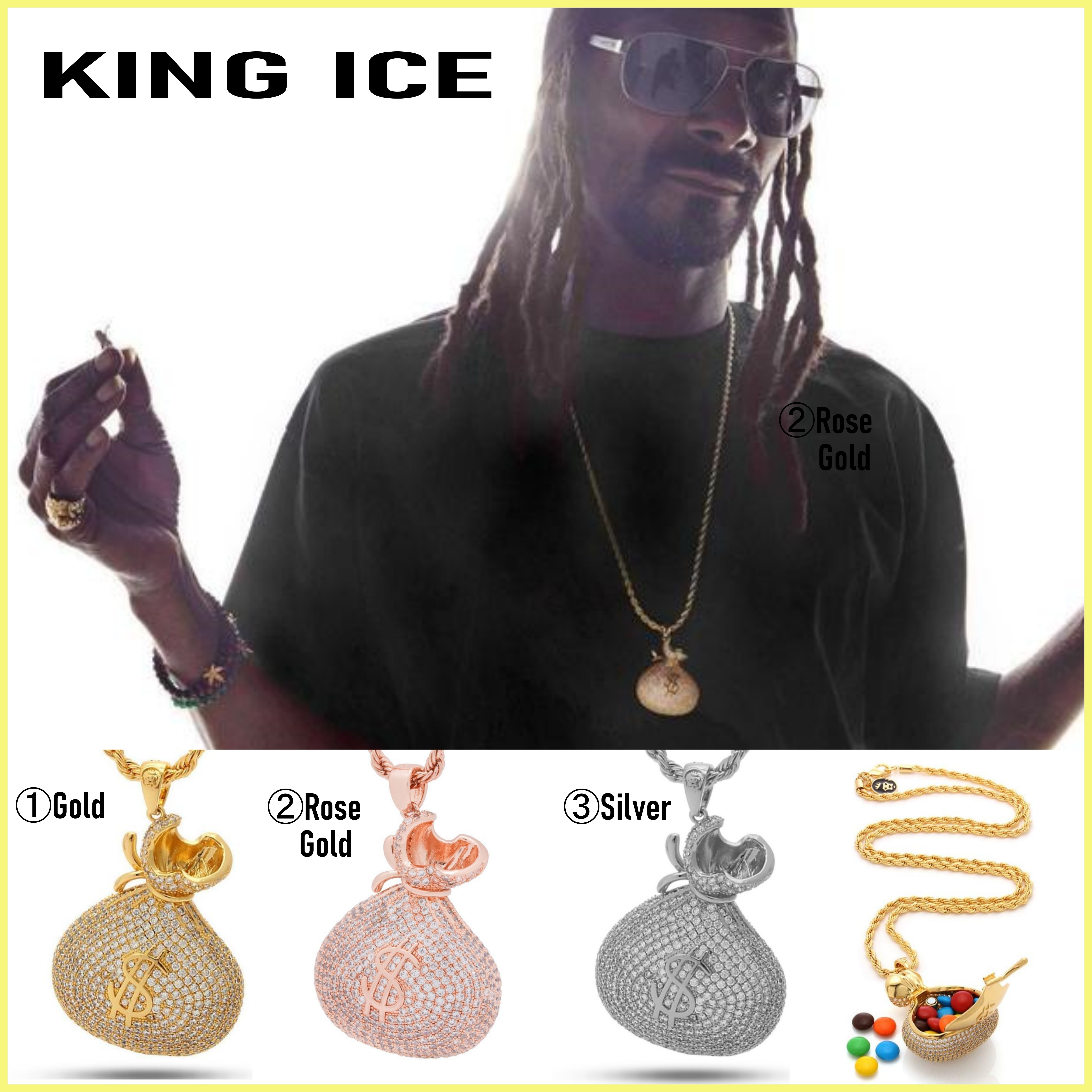 送料関税込【SNOOP DOGG x KING ICE】MONEY BAG NECKLACE♪(3色)