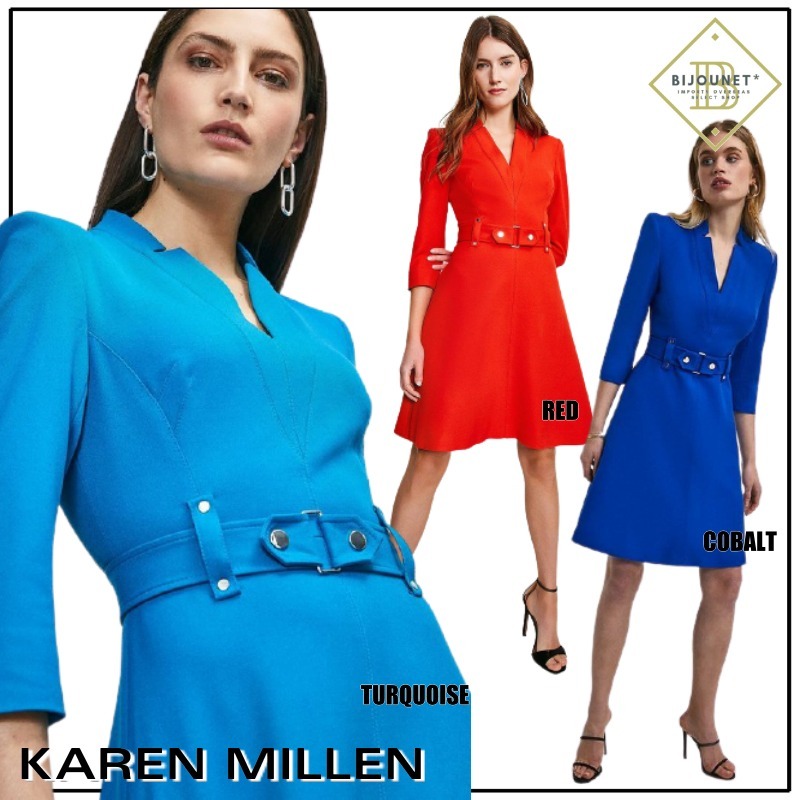*Karen Millen* ミディドレス Aライン 7分袖 Vネック 3カラー ワンピース *Karen Millen* ミディドレス Aライン 7分袖 Vネック 3カラー ワンピース