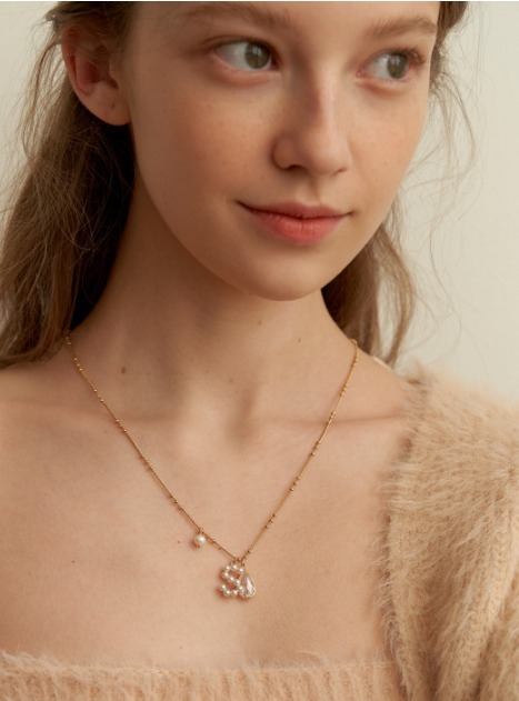 [TATIANA] 韓国アクセサリー☆Pearl Initial Point Necklace