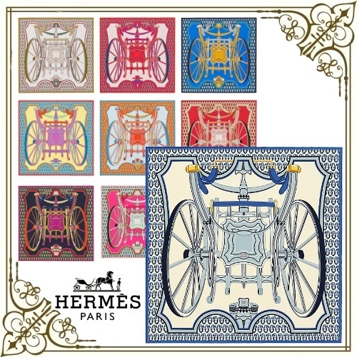 店舗良い HERMES☆カレ 90《四輪馬車の車輪》シルク スカーフ 男女OK