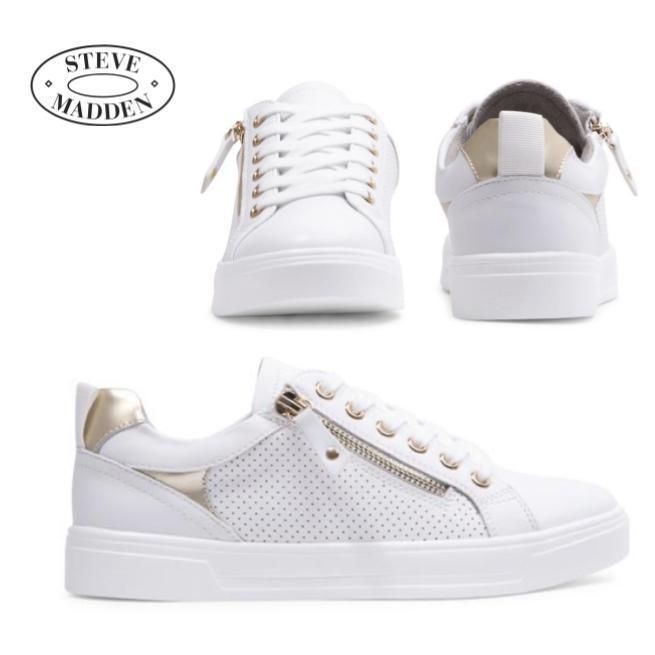 Steve Madden ゴールド金具 サイドジップ ホワイトスニーカー