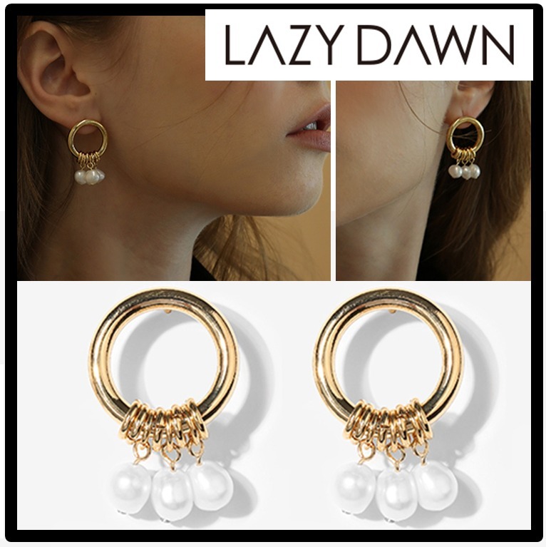 ★関税込★LAZY DAWN★pearl drop hoop earrin.g E012★ピアス★