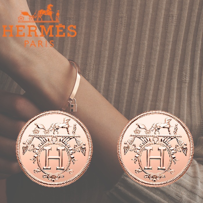 HERMES エルメス《Hermes Ex-Libris》ピンクゴールド ピアス