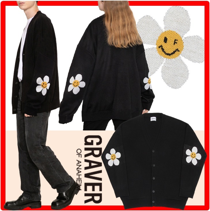☆人気☆【GRAVER】☆Elbow flower smile knit cardiga.n☆ カーディガン ☆人気☆【GRAVER】☆Elbow flower smile knit cardiga.n☆ カーディガン