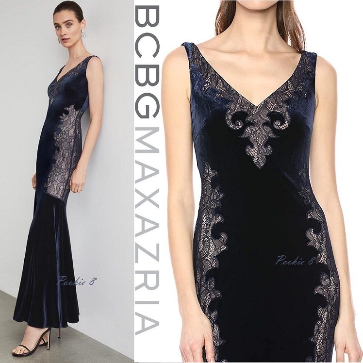bcbgmaxazria レース ベルベット ロングドレス マキシワンピース