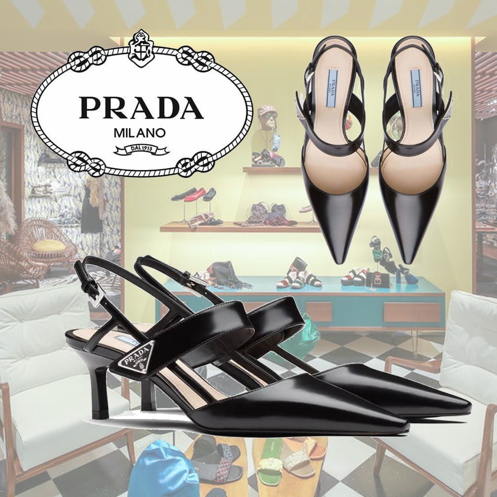 PRADA*スーツにも合うシャープなブラックレザーミュール PRADA*スーツにも合うシャープなブラックレザーミュール