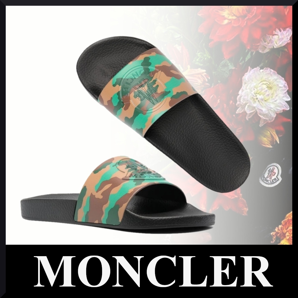 最新最全の カジュアルに♪/モンクレール/カモフラージュシャワー 日本購入サイト 24cm MONCLER BASILE ロゴ スライドサンダル ホワイト サンダル