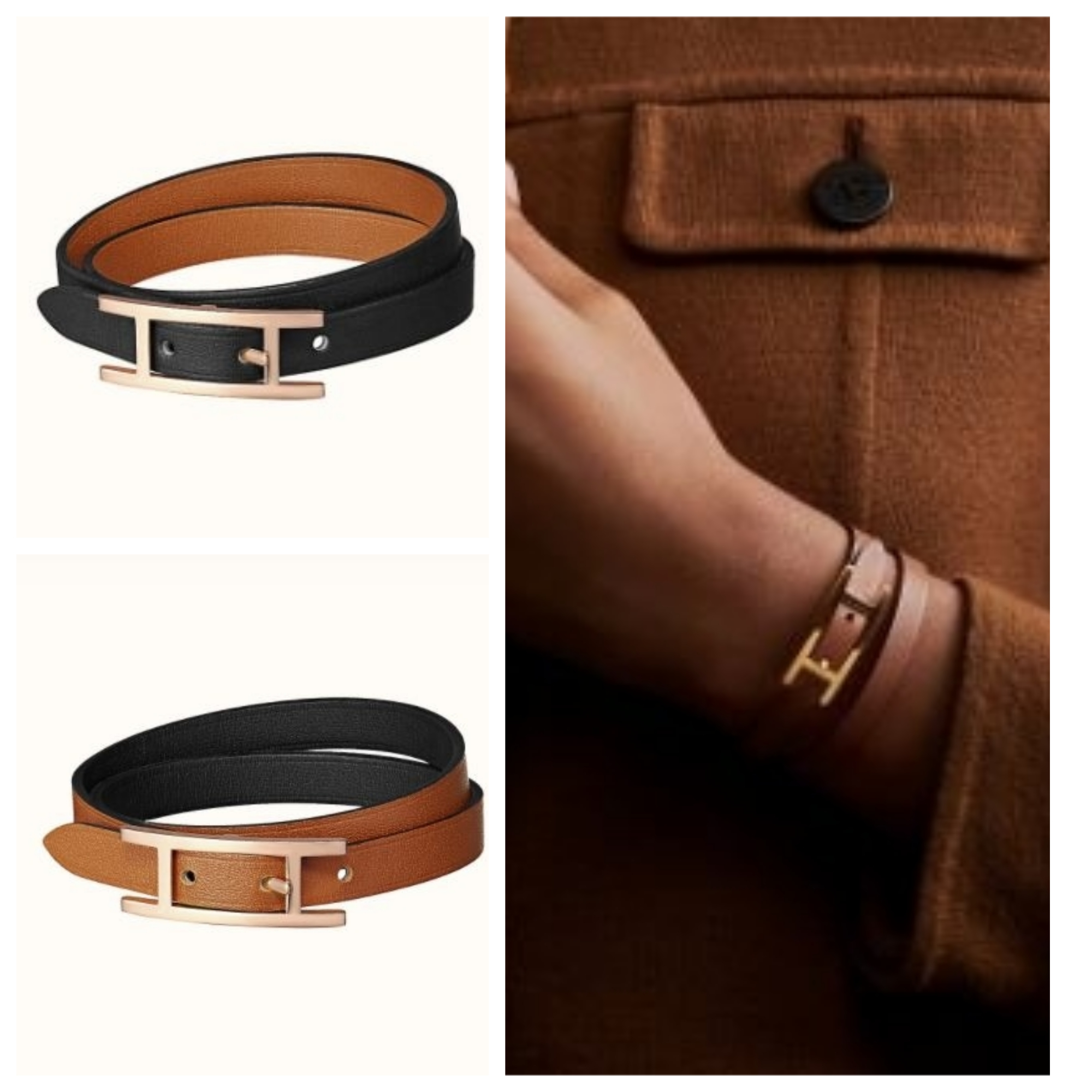 直営店☆Hermes☆リバーシブル レザーブレスレット【ビーアピ 】