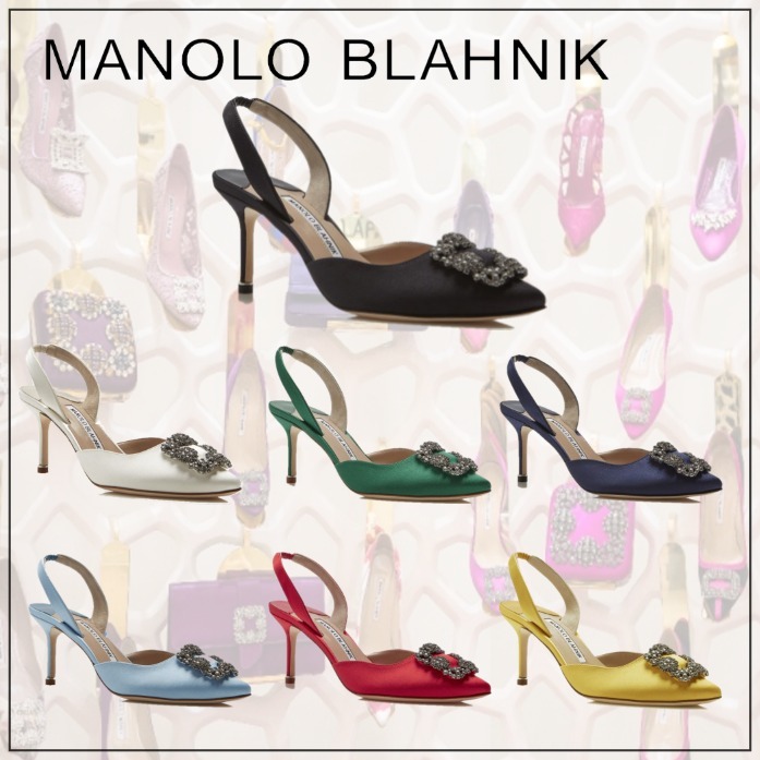 [MANOLO BLAHNIK] HANGISLI サテン スリング バック パンプス