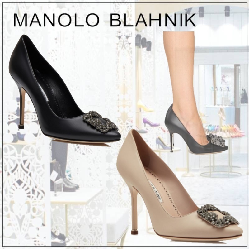 [MANOLO BLAHNIK] HANGISI ブラックジュエルバックルパンプス