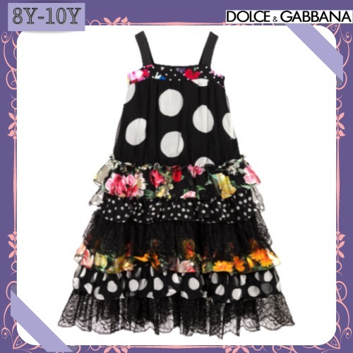 Dolce&Gabbana ★Black ドット＆花柄 シルクマキシドレス★8-10Y