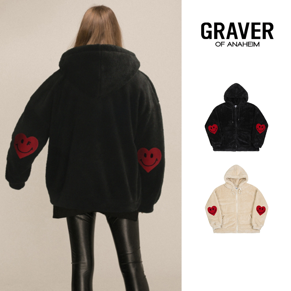 【GRAVER】Elbow Heart Smile Fleece Clip Jacket