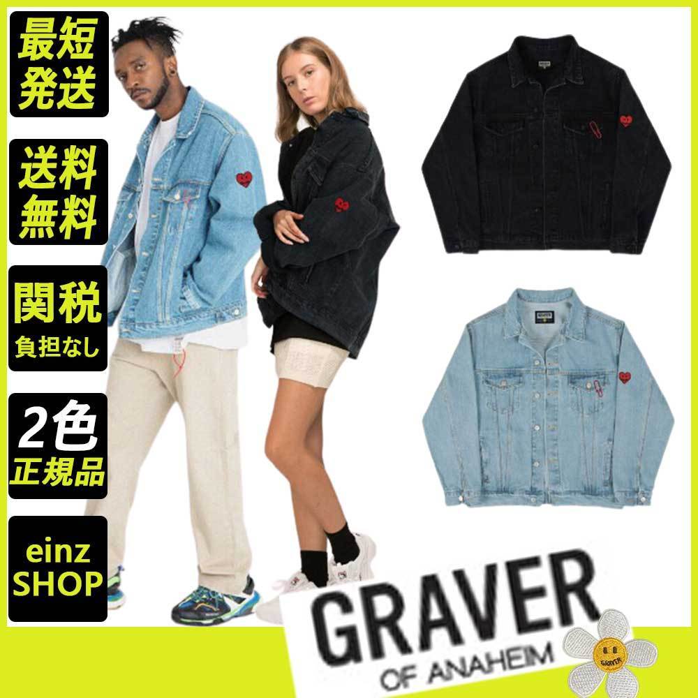 【GRAVER】Logo Heart embroidery clip denim jacket
