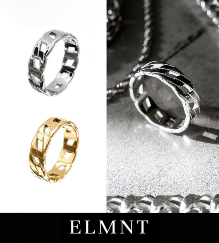関税/送料込み【ELMNT】チェーンメンズリング 18k