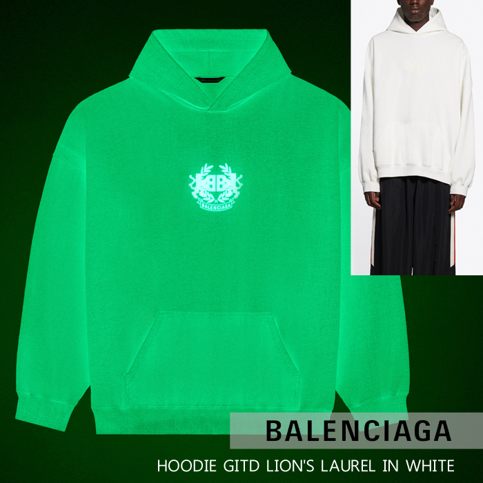 【BALENCIAGA】21SS GITD Lion's Laurelロゴ 蛍光フーディー