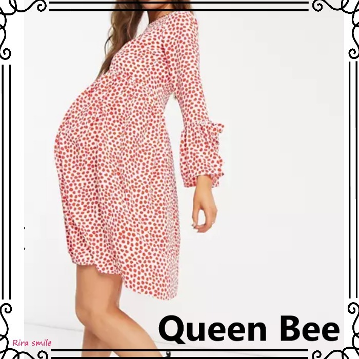 【関税送料込】Queen Bee マタニティフリルスリーブミニドレス ワンピース 【関税送料込】Queen Bee マタニティフリルスリーブミニドレス ワンピース