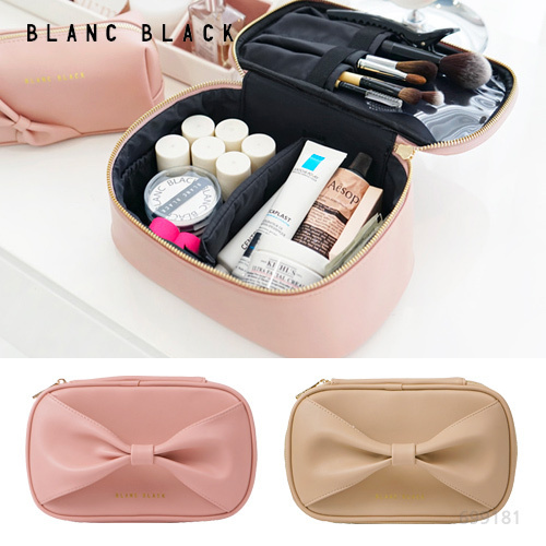 BLANC BLACK リボン トラベル コスメポーチ [追跡送料込]