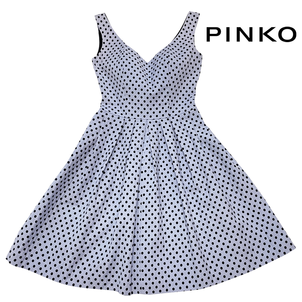 ピンコPINKOドット柄フィット＆フレアーワンピース ブルー#38