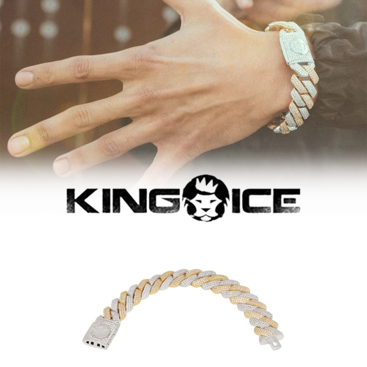 ブレスレット KING ICE 18MM ICED TWO-TONE DIAMOND CUT MIAMI CUBAN BRACELET