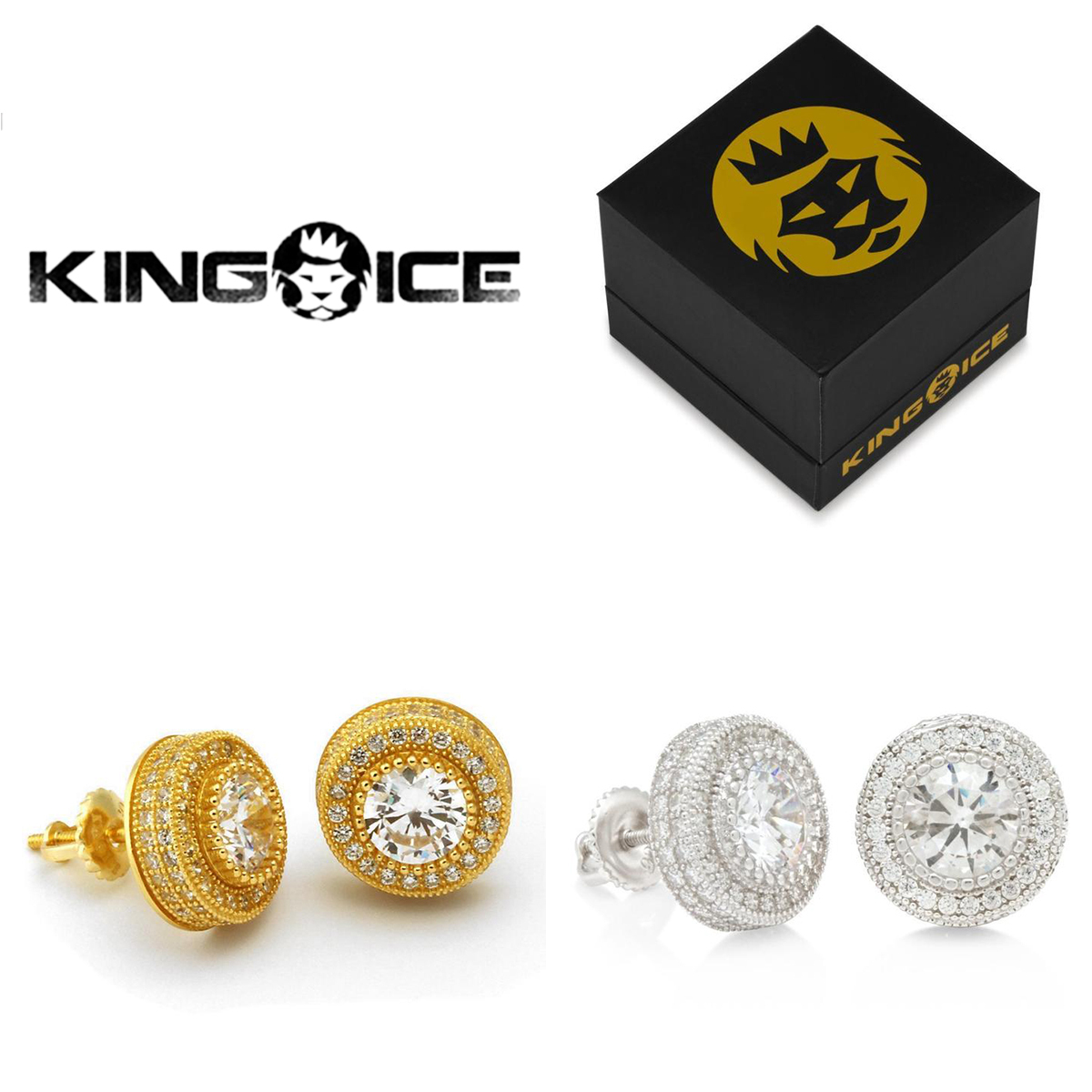 KING ICE キングアイス STERLING SILVER ICED BUTTON EARRINGS