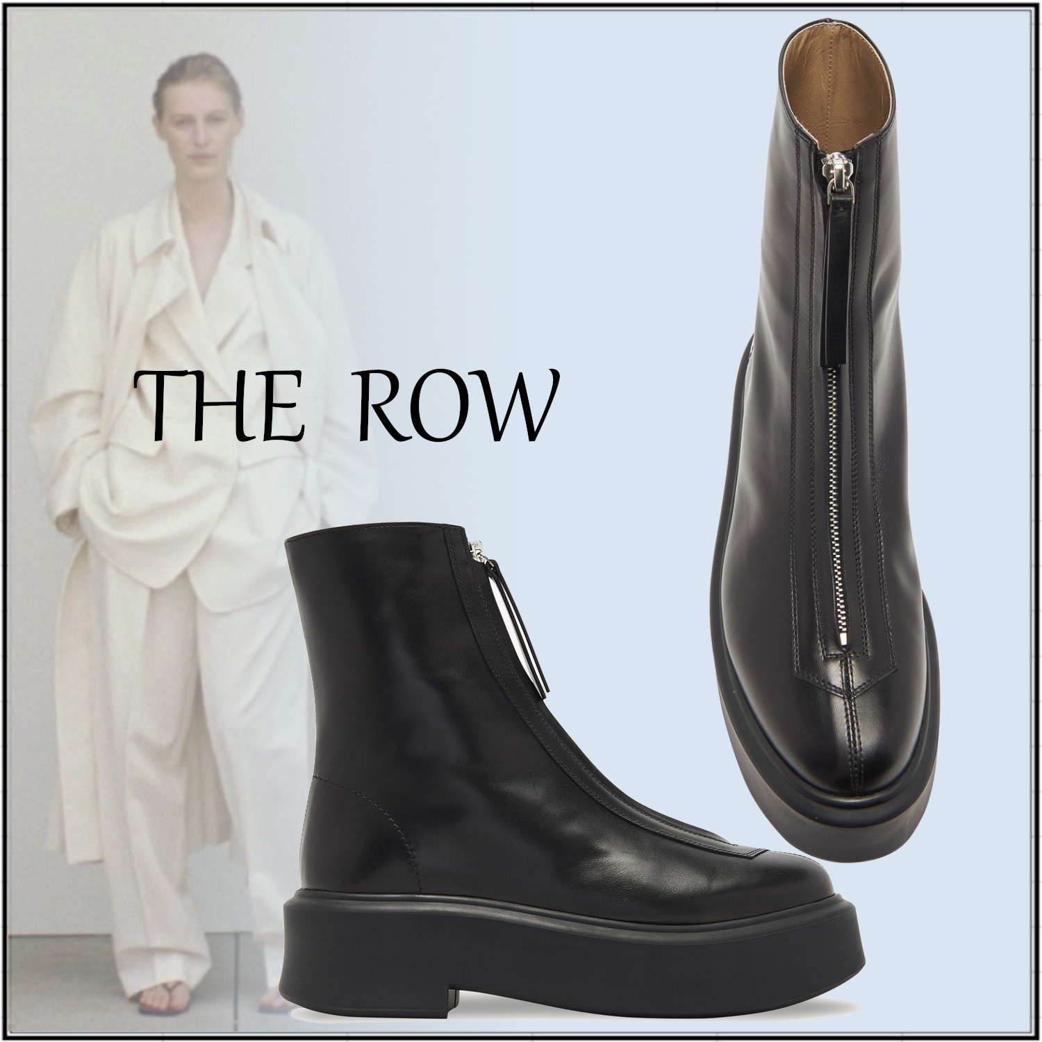 日本産】 直営店【THE ROW】アンクル ジップブーツ カーフスキンレザー
