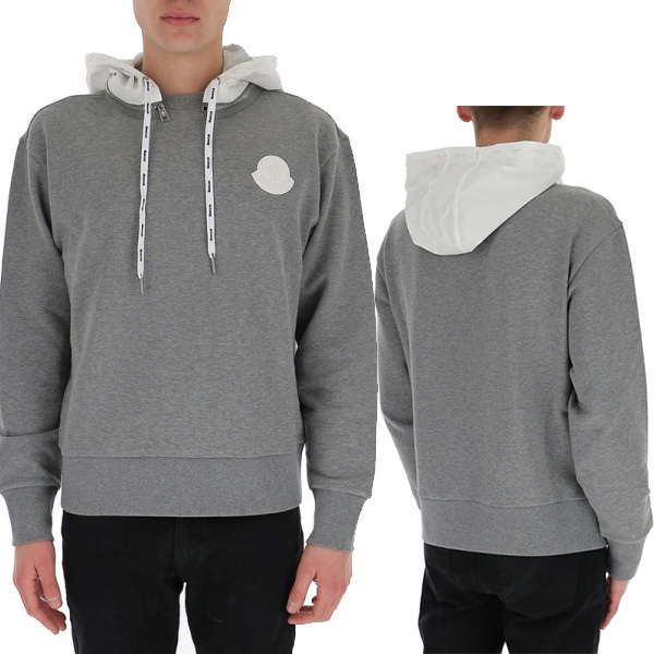 MONCLER☆ビッグロゴパッチ メンズ フーディー/パーカー グレー MONCLER☆ビッグロゴパッチ メンズ フーディー/パーカー グレー