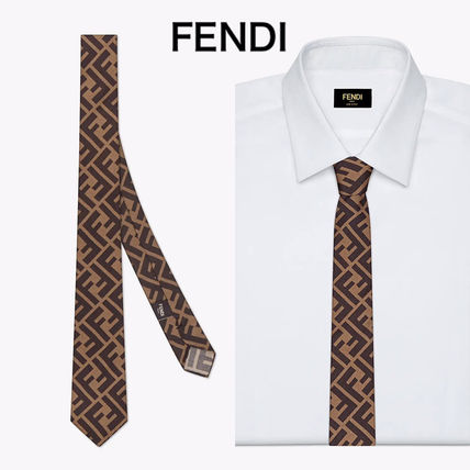 FENDI Ties Stripes Monogram Silk Logo Ties