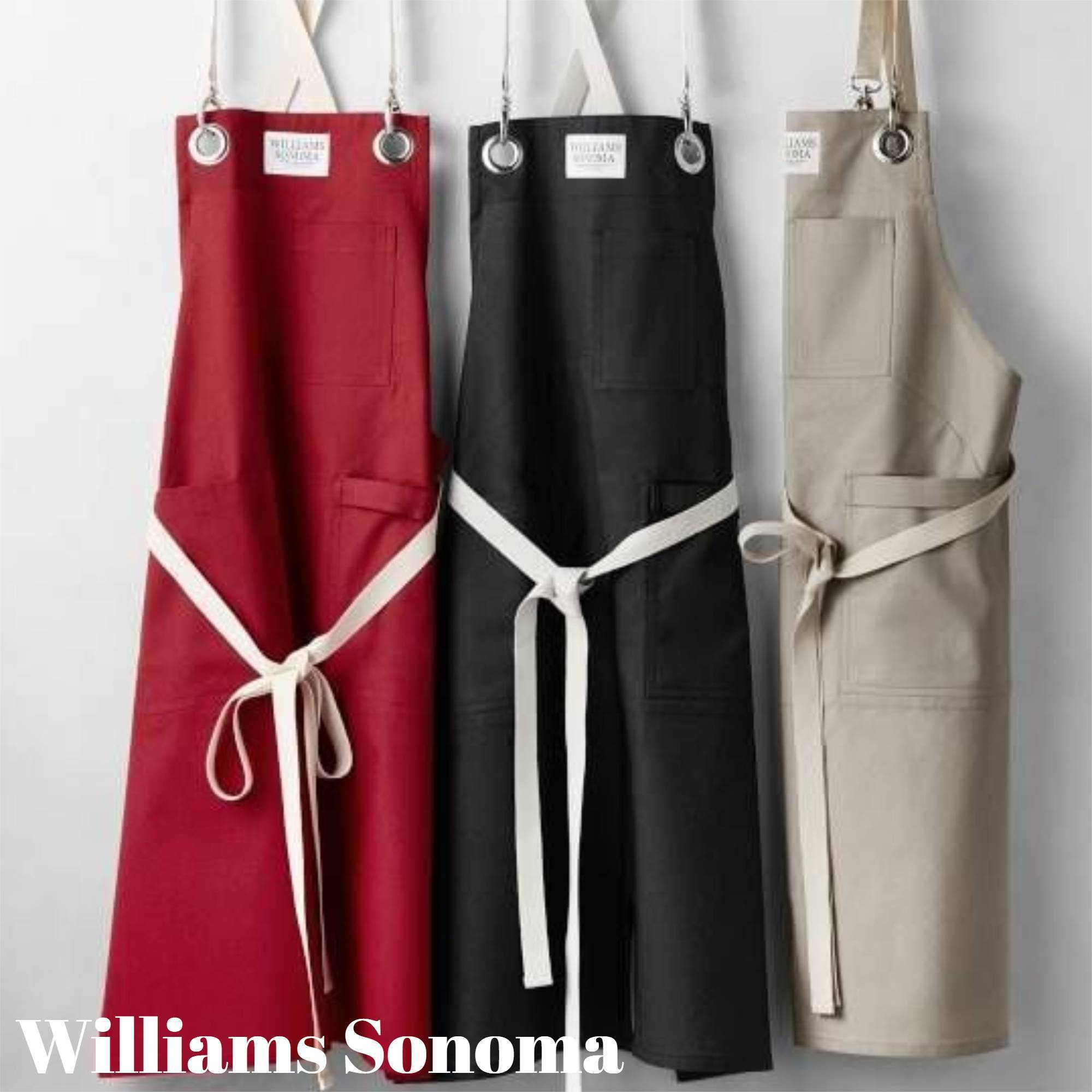 【Williams Sonoma】ロゴ 無地 バッククロス エプロン プロ仕様